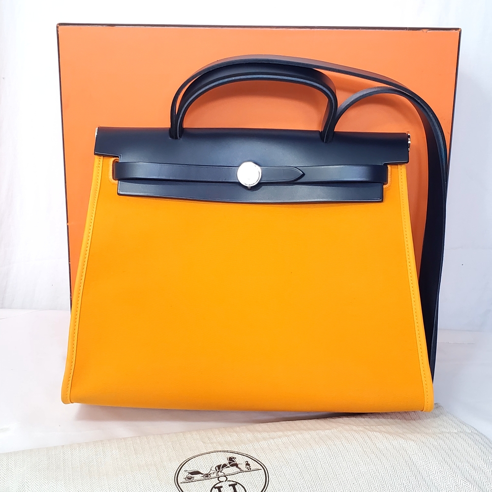 Hermes Herbag 31 Tri-Color Vibrant Orange and Black Satchel
